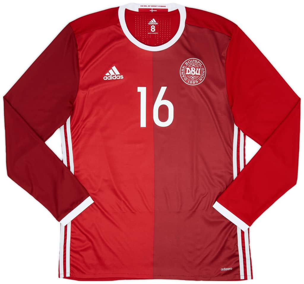 2015-16 Denmark Player Issue Home L/S Shirt Eriksen #16 - 9/10 - (L)