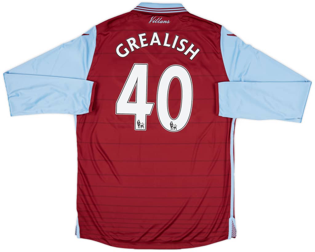 2015-16 Aston Villa Player Issue Home L/S Shirt Grealish #40 (L)
