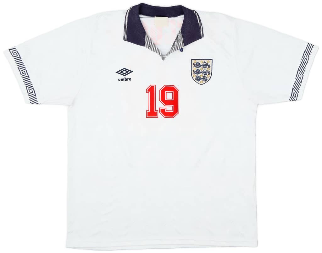 1990-92 England Home Shirt Gascoigne #19 - 8/10 - (XL)