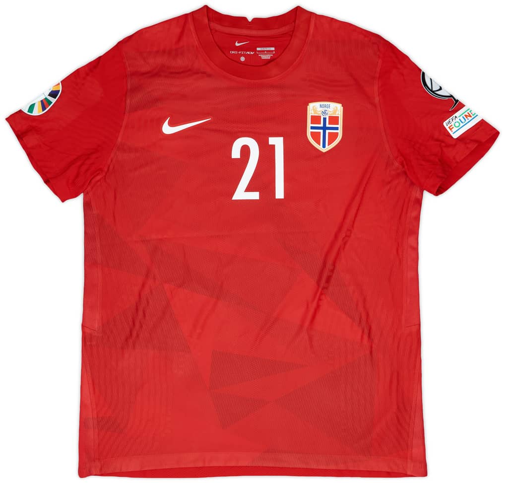 2022-23 Norway Match Issue European Championship Home Shirt Gregersen #21