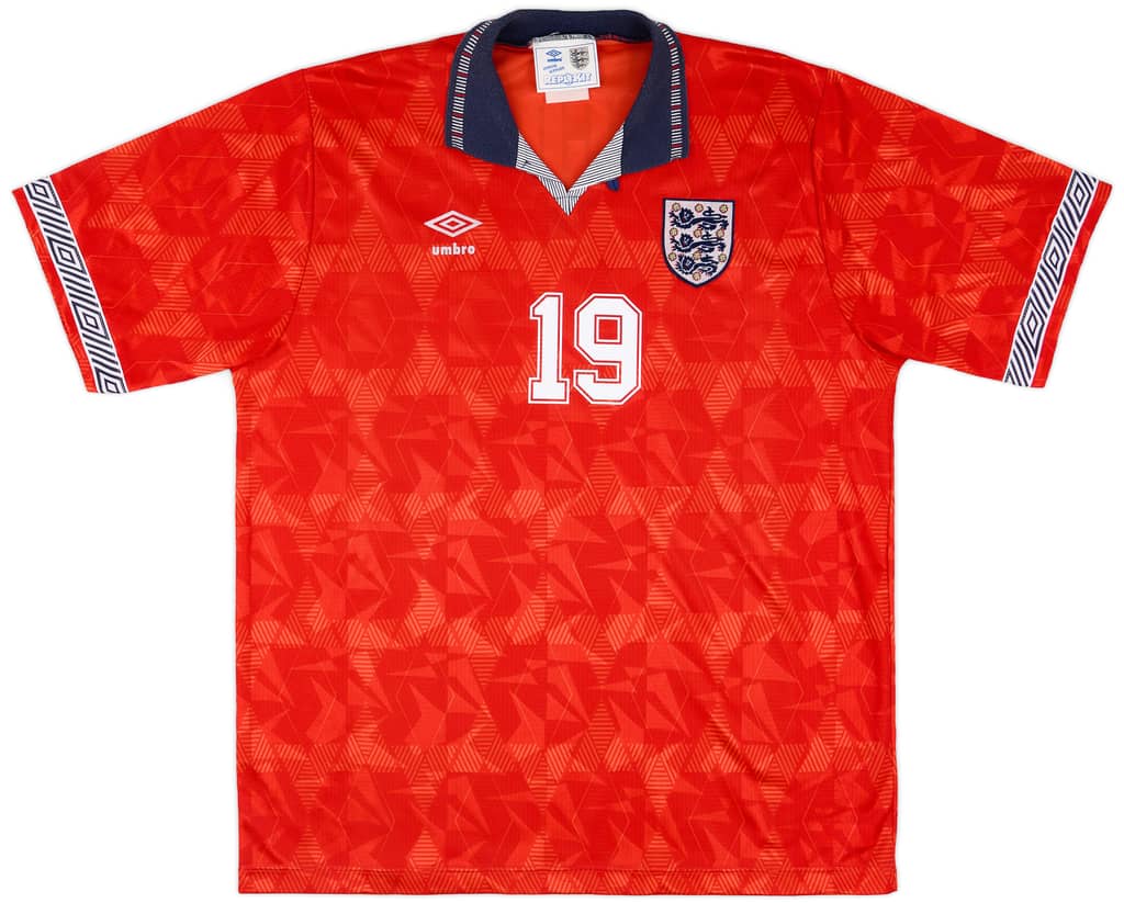 1990-93 England Away Shirt Gascoigne #19 - 9/10 - (XL)