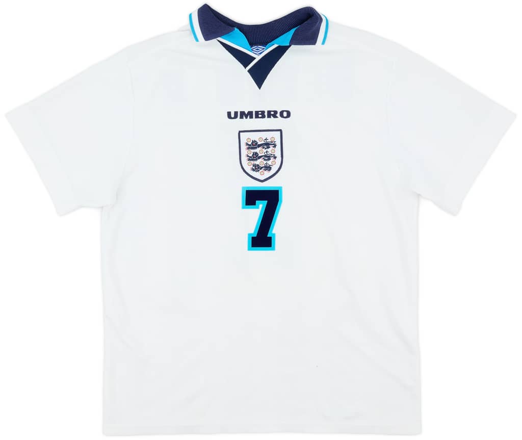 1995-97 England Home Shirt Beckham #7 - 8/10 - (L)