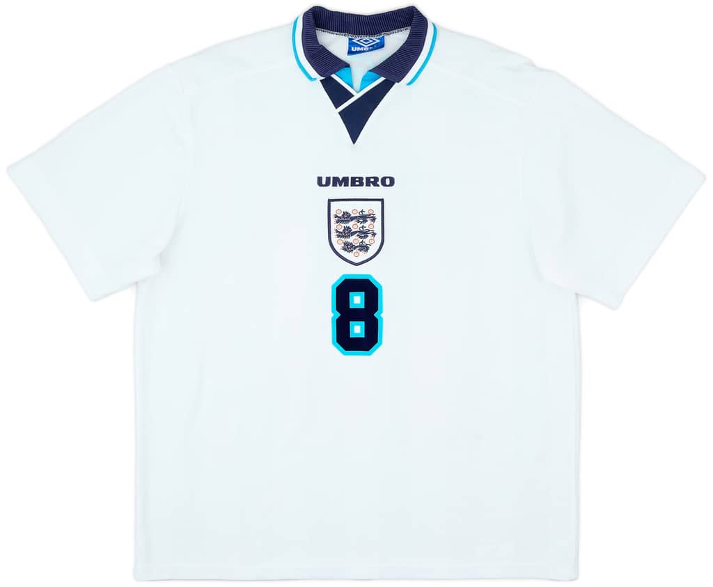 1995-97 England Home Shirt Gascoigne #8 - 8/10 - (XXL)