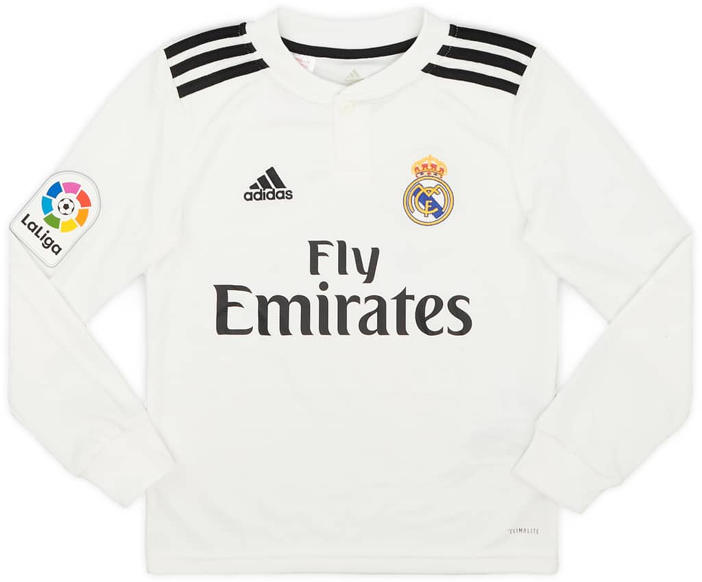 2018-19 Real Madrid Home L/S Shirt - 9/10 - (S.Boys)