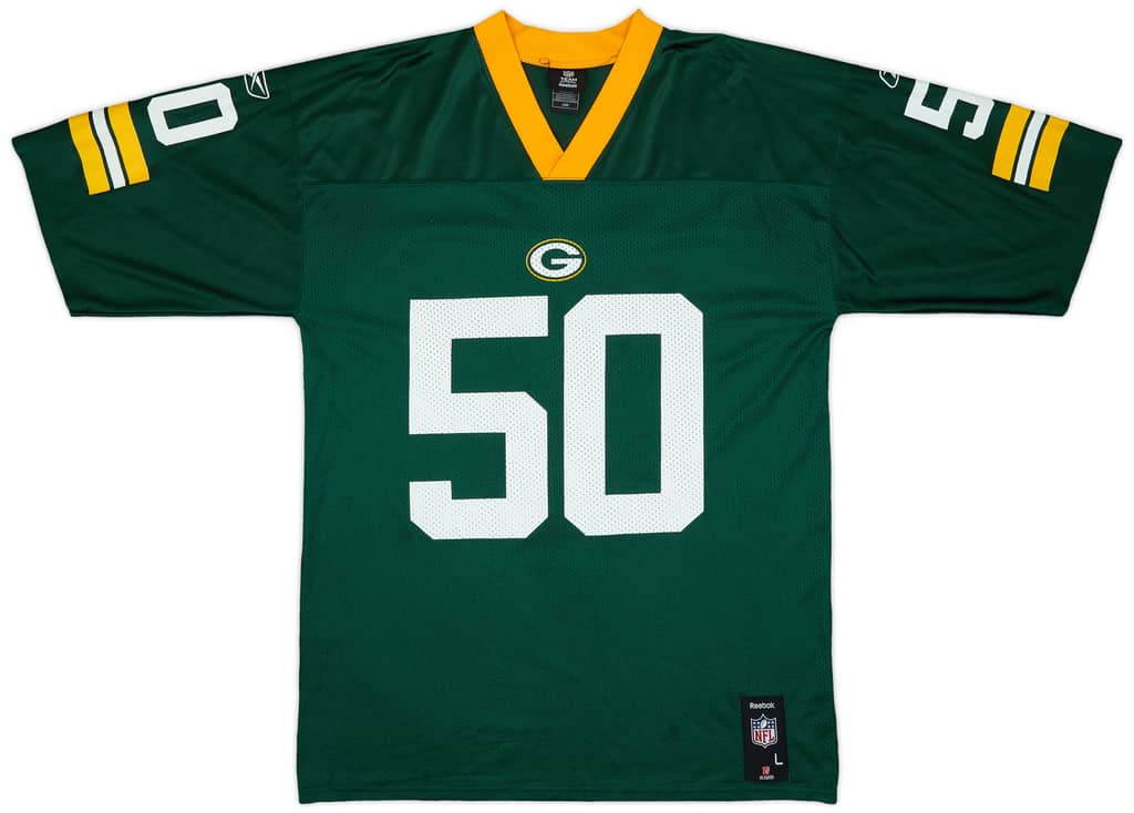 2008-11 Green Bay Packers Hawk #50 Reebok Replica Home Jersey - 8/10 - (L)