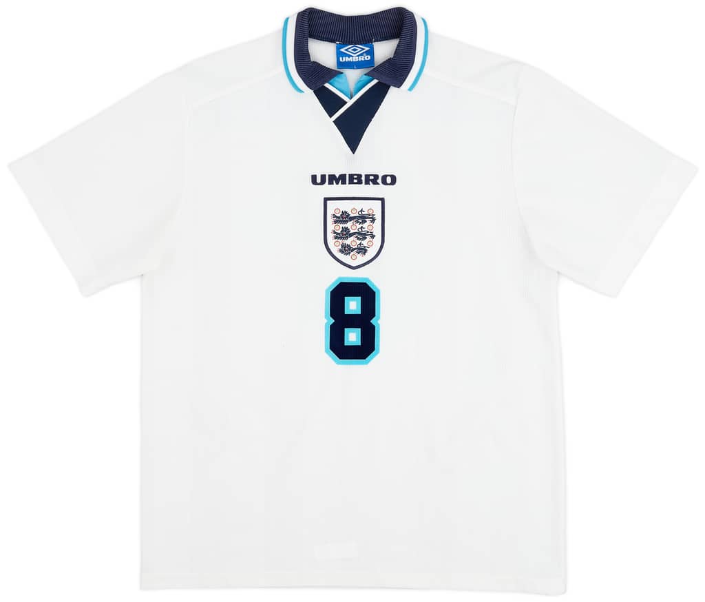 1995-97 England Home Shirt Gascoigne #8 - 8/10 - (L)
