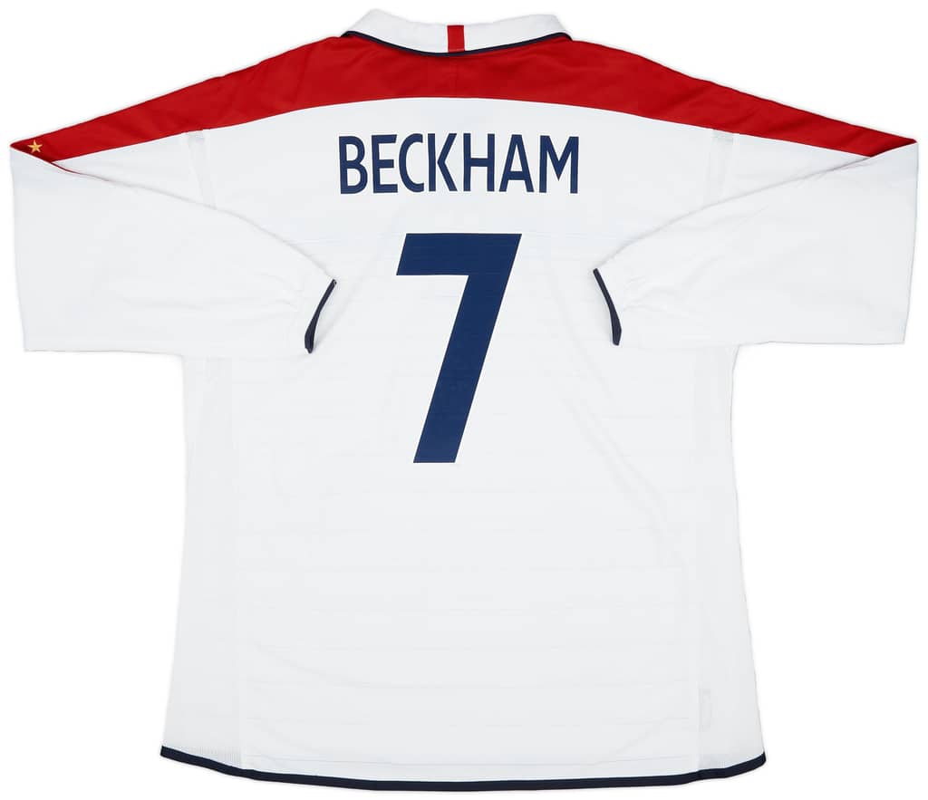 2003-05 England Home L/S Shirt Beckham #7 - 6/10 - (S)