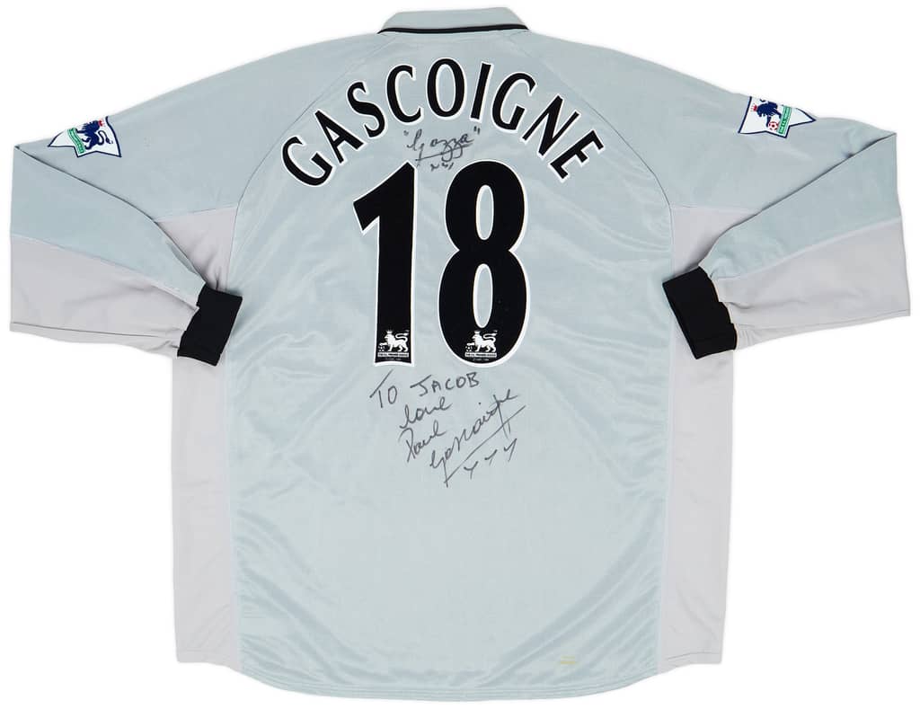 2001-02 Everton Match Issue Signed Away L/S Shirt Gascoigne #18