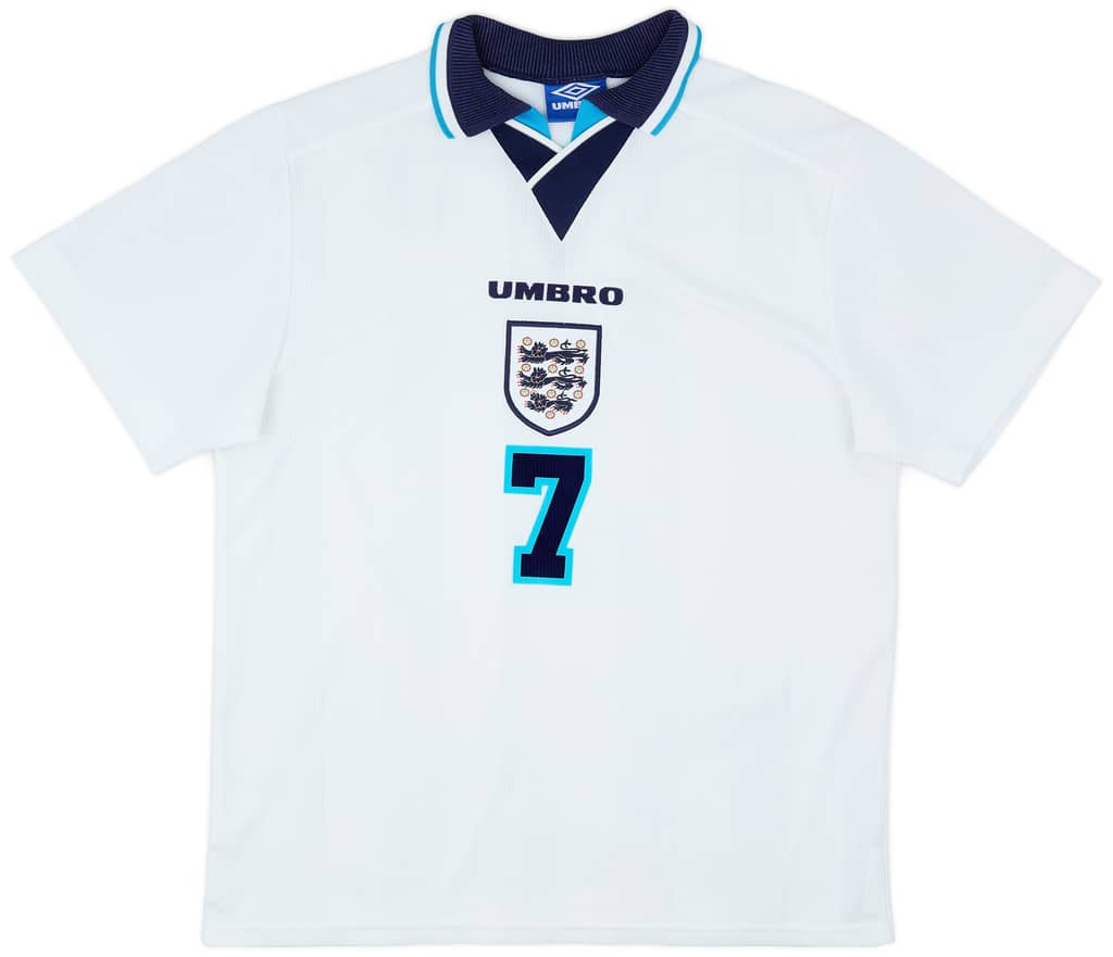 1995-97 England Home Shirt Beckham #7 - 8/10 - (L)