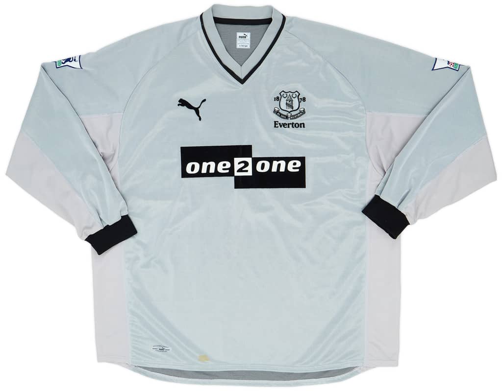 2001-02 Everton Match Issue Signed Away L/S Shirt Gascoigne #18