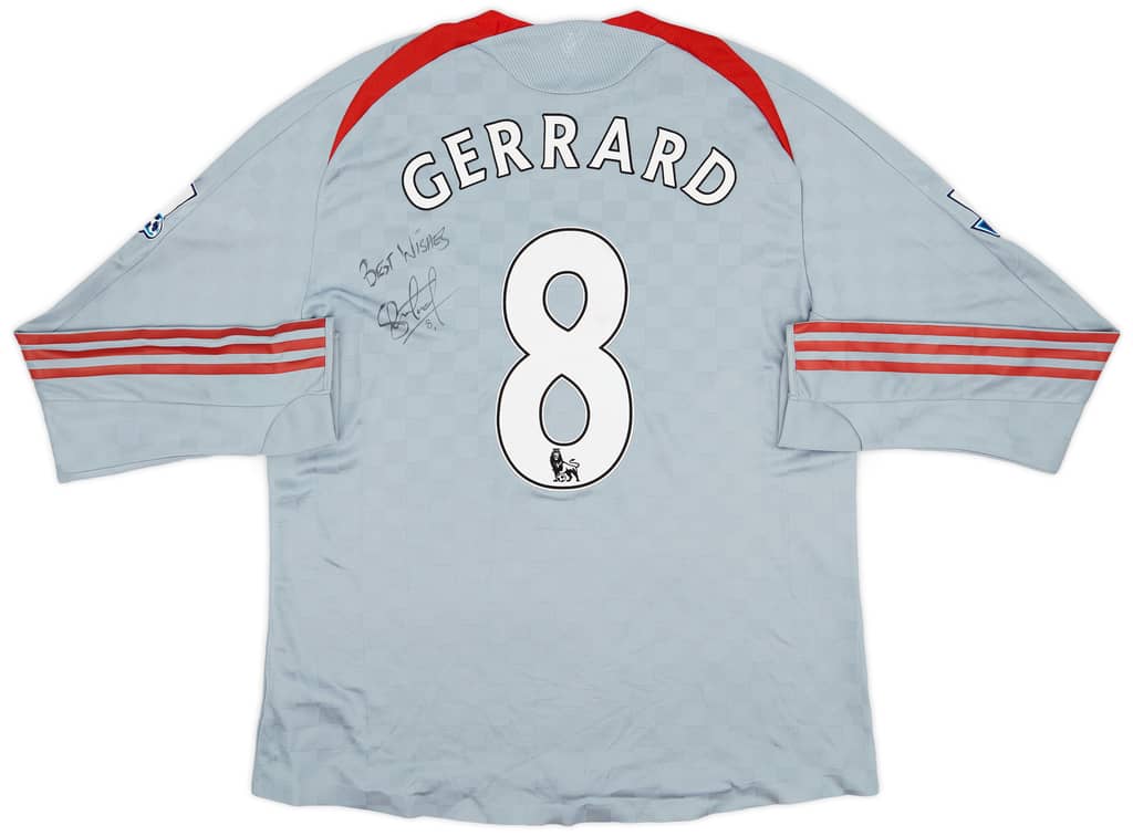 2008-09 Liverpool Match Issue Signed Away Shirt Gerrard #8