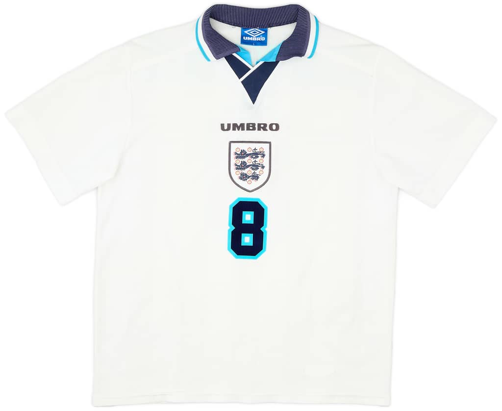 1995-97 England Home Shirt Gascoigne #8 - 8/10 - (L)