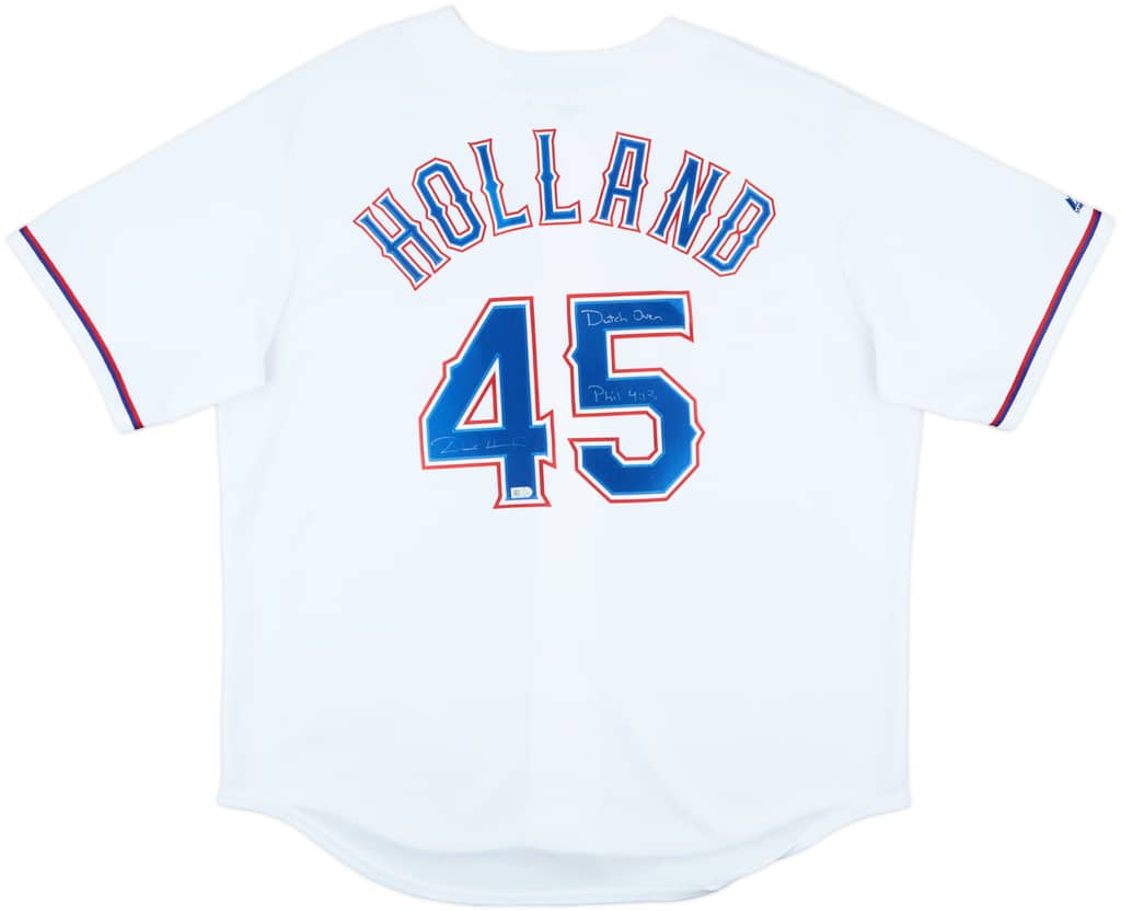 2009-16 Texas Rangers Holland #45 'Signed' Majestic Home Jersey - 9/10 - (XL)