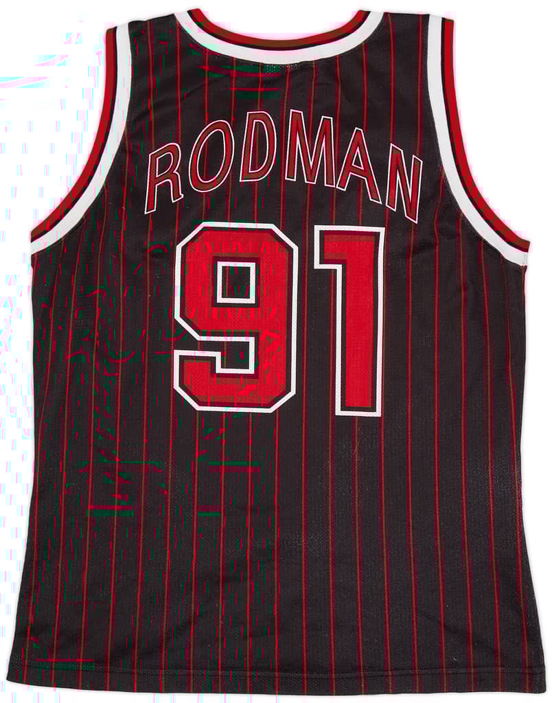 1995-97 Chicago Bulls Rodman #91 Champion Alternate Jersey (Very Good) S