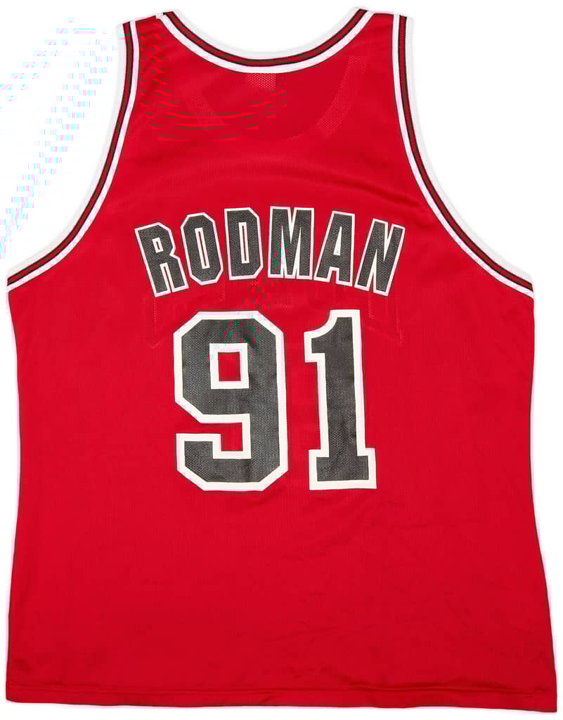 1995-98 Chicago Bulls Rodman #91 Champion Away Jersey (Excellent) XL