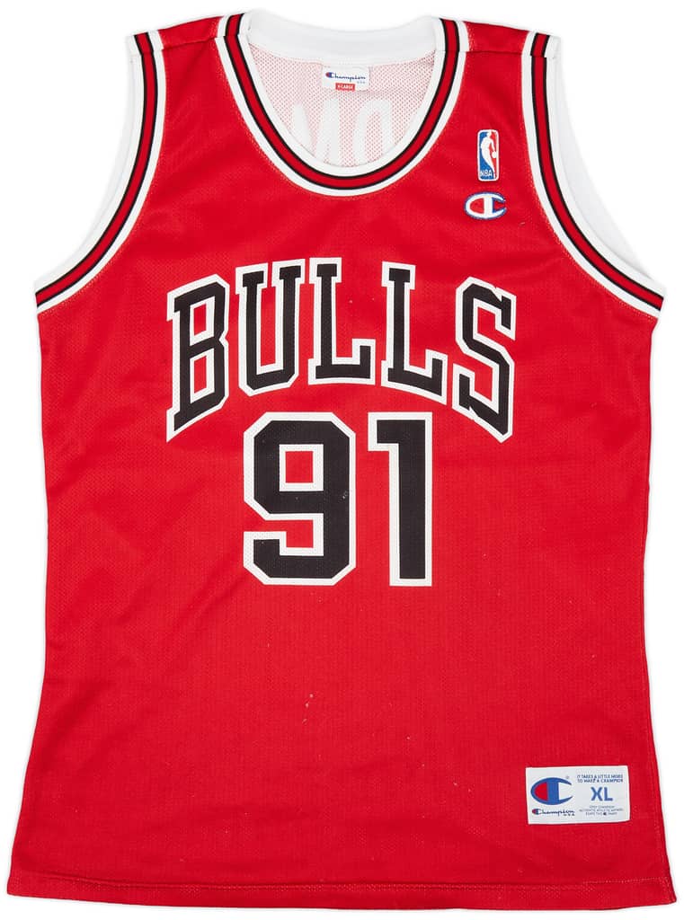 1995-98 Chicago Bulls Rodman #91 Champion Away Jersey (Good) XL