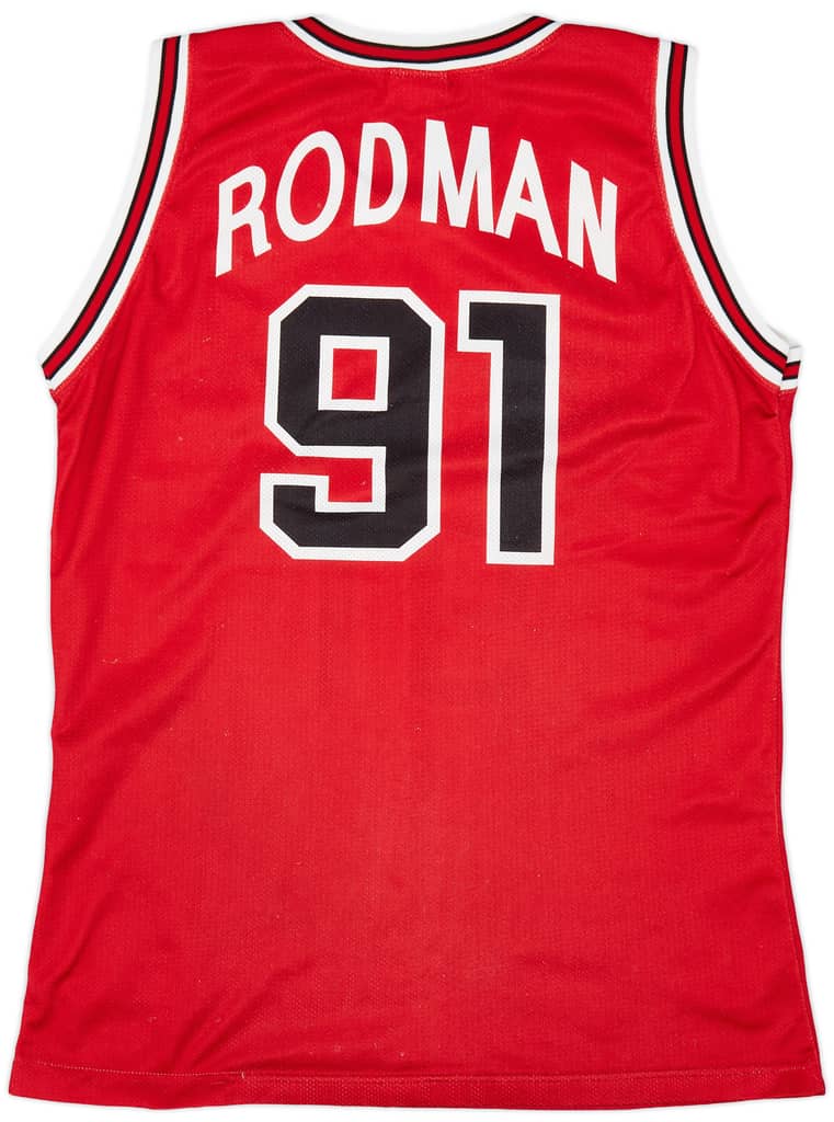 1995-98 Chicago Bulls Rodman #91 Champion Away Jersey (Good) XL