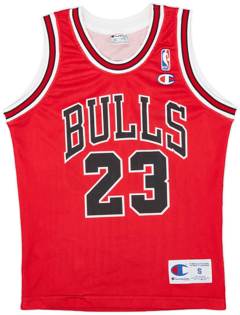 1991-98 Chicago Bulls Jordan #23 Champion Away Jersey (Excellent) S.Kids