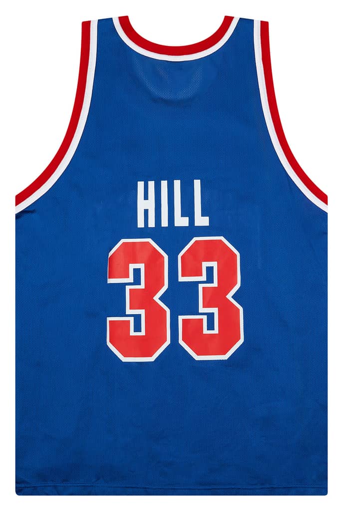 1995-96 Detroit Pistons Hill #33 Champion Away Jersey (Excellent) L