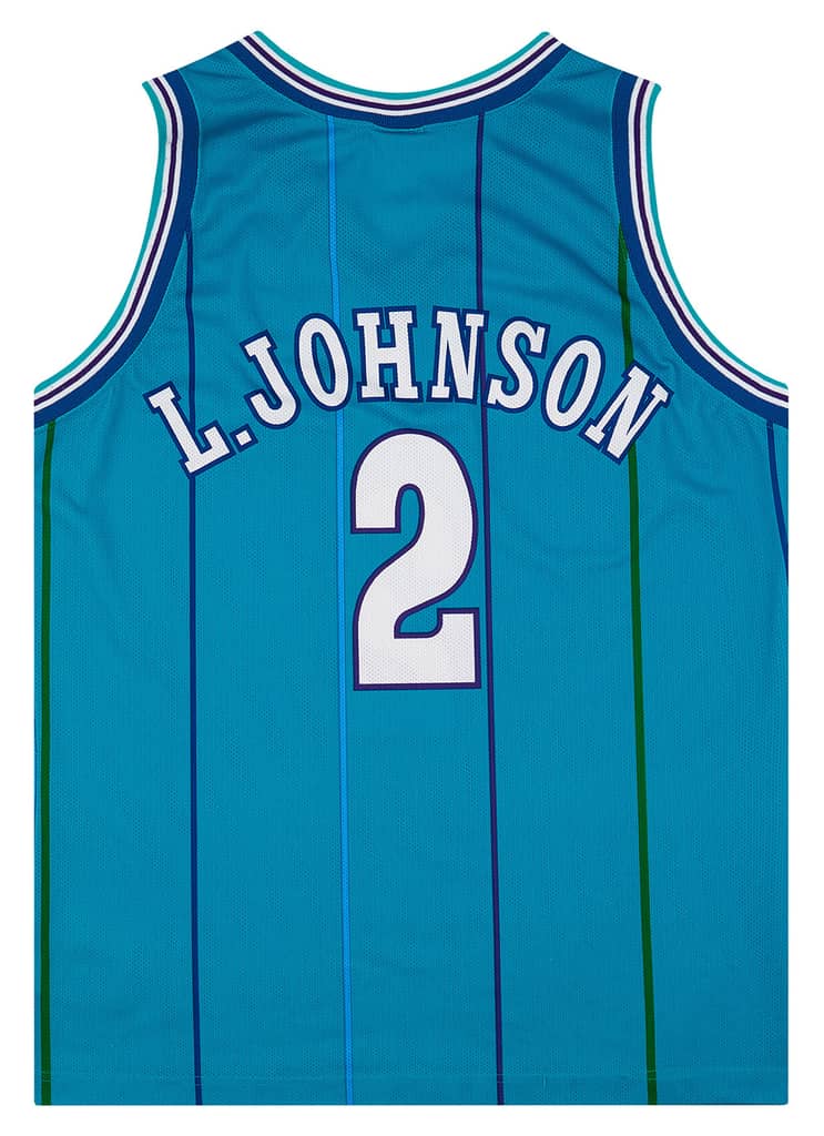 1992-96 Charlotte Hornets Johnson #2 Champion Away Jersey (Very Good) XL