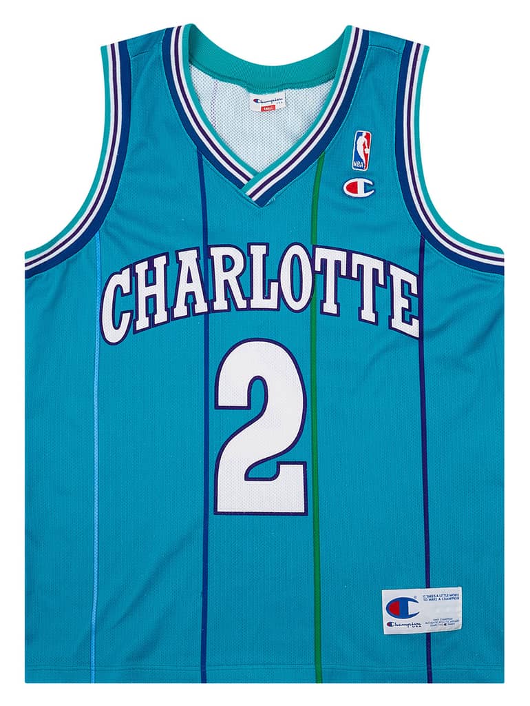1995-96 Charlotte Hornets L. Johnson #2 Champion Away Jersey (Very Good) S