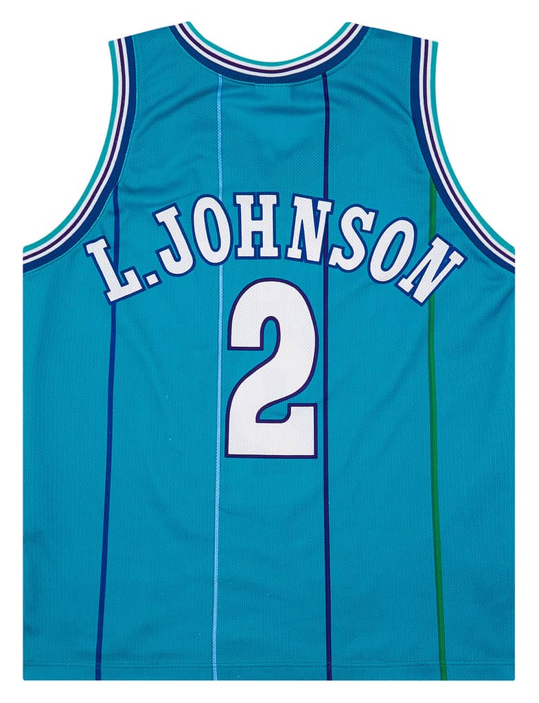 1995-96 Charlotte Hornets L. Johnson #2 Champion Away Jersey (Very Good) S