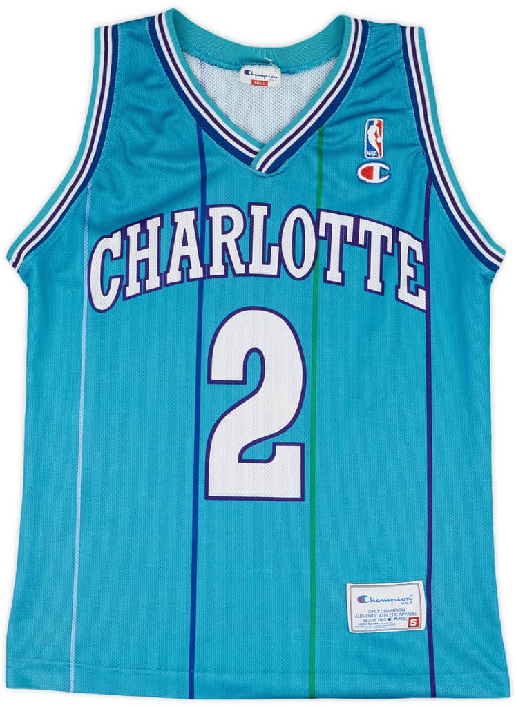 1992-96 Charlotte Hornets L.Johnson #2 Champion Away Jersey - 7/10 - (S)