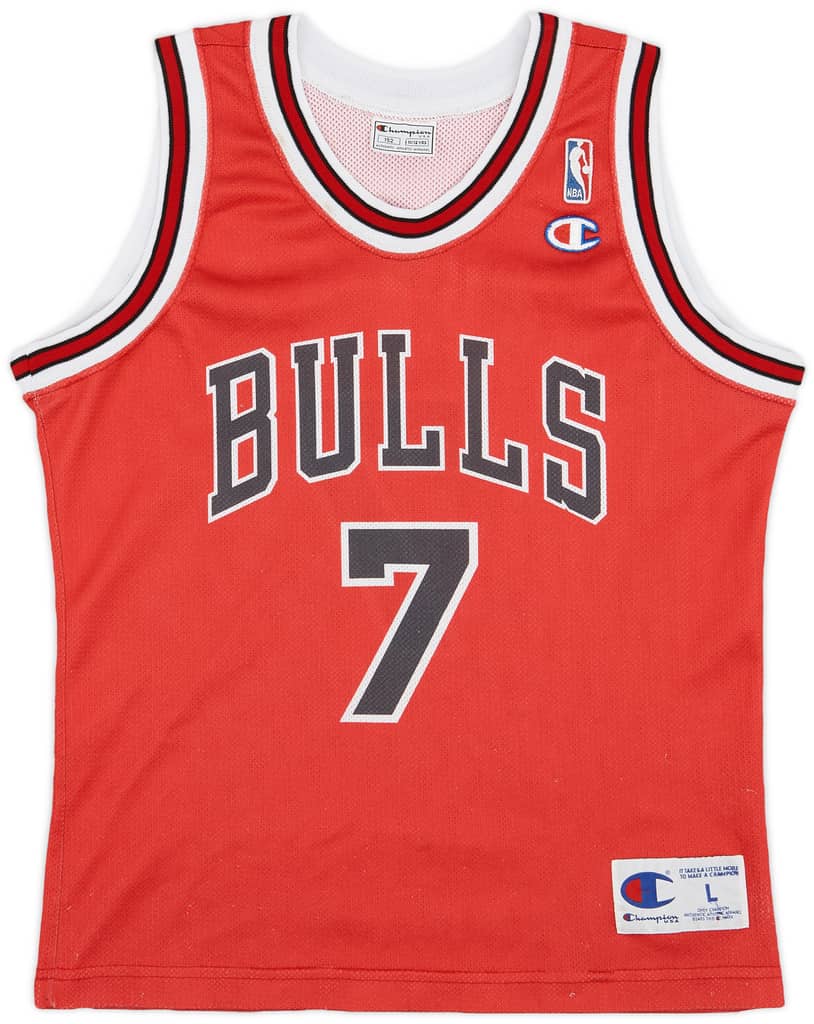 1993-00 Chicago Bulls Kukoc #7 Champion Away Jersey - 6/10 - (L.Boys)