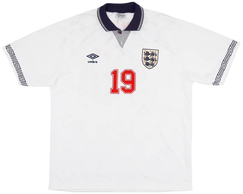 1990-92 England Home Shirt Gascoigne #19 - 9/10 - (L)