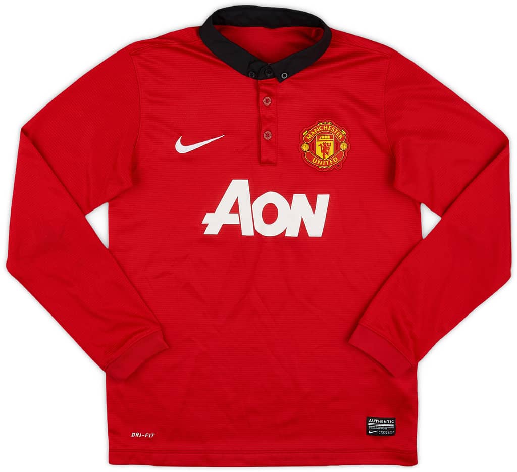 2013-14 Manchester United Home L/S Shirt - 8/10 - (M.Boys)