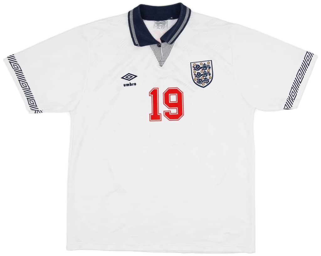 1990-92 England Home Shirt Gascoigne #19 - 9/10 - (L)
