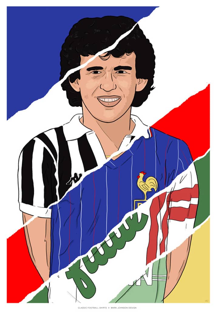 1972-1987 Michel Platini Career In Shirts A3 Print/Poster