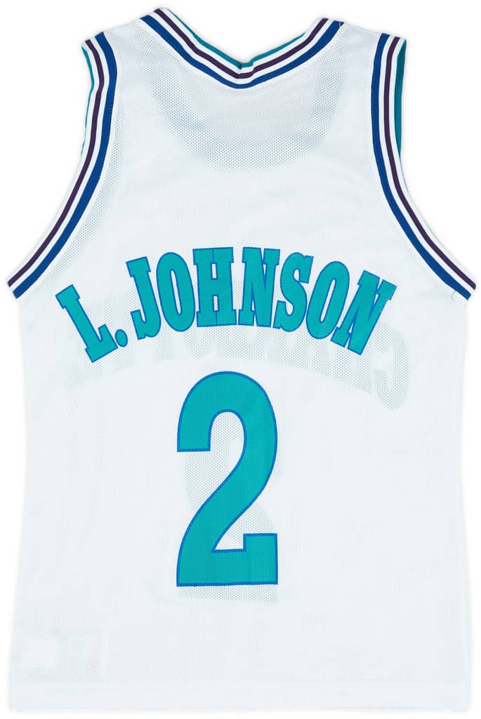 1991-95 Charlotte Hornets L. Johnson #2 Champion Home Jersey (Very Good) S
