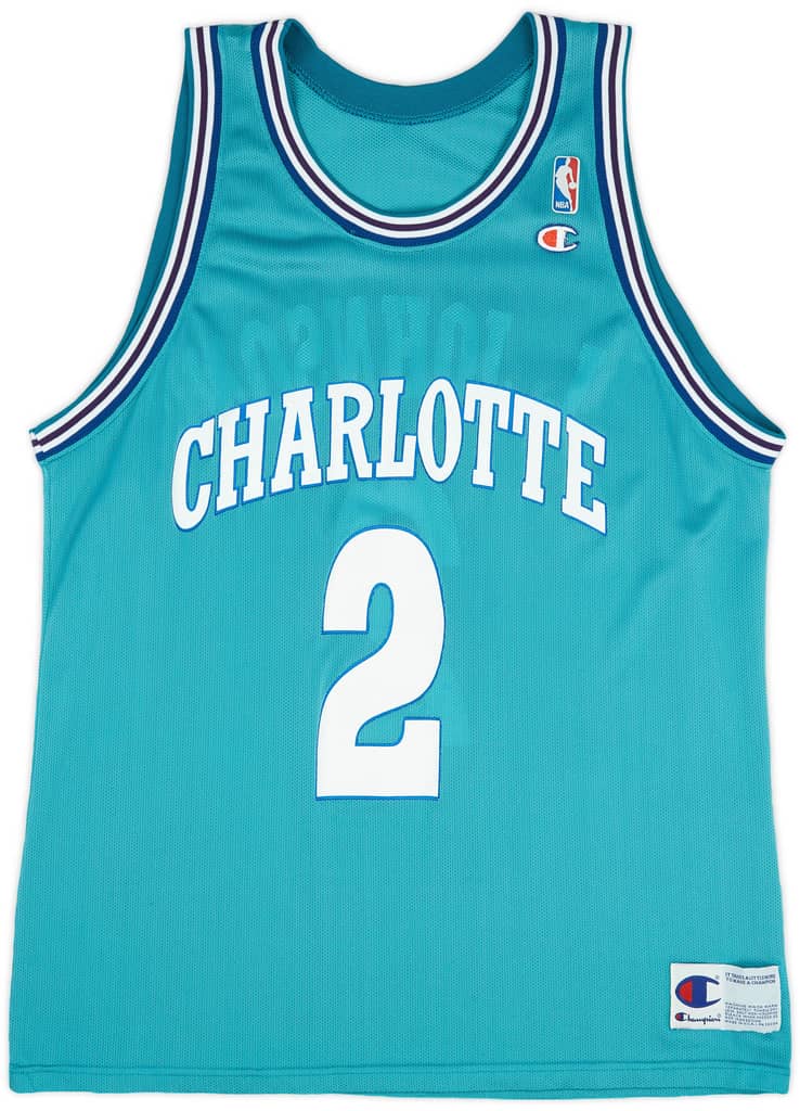 1992-95 Charlotte Hornets L. Johnson #2 Champion Away Jersey (Excellent) XL