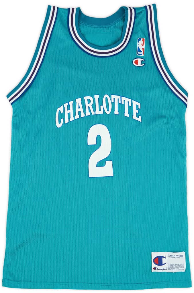 1992-95 Charlotte Hornets L. Johnson #2 Champion Away Jersey (Excellent) XL.Kids