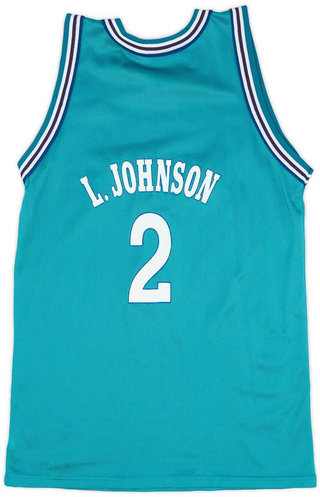 1992-95 Charlotte Hornets L. Johnson #2 Champion Away Jersey (Excellent) XL.Kids