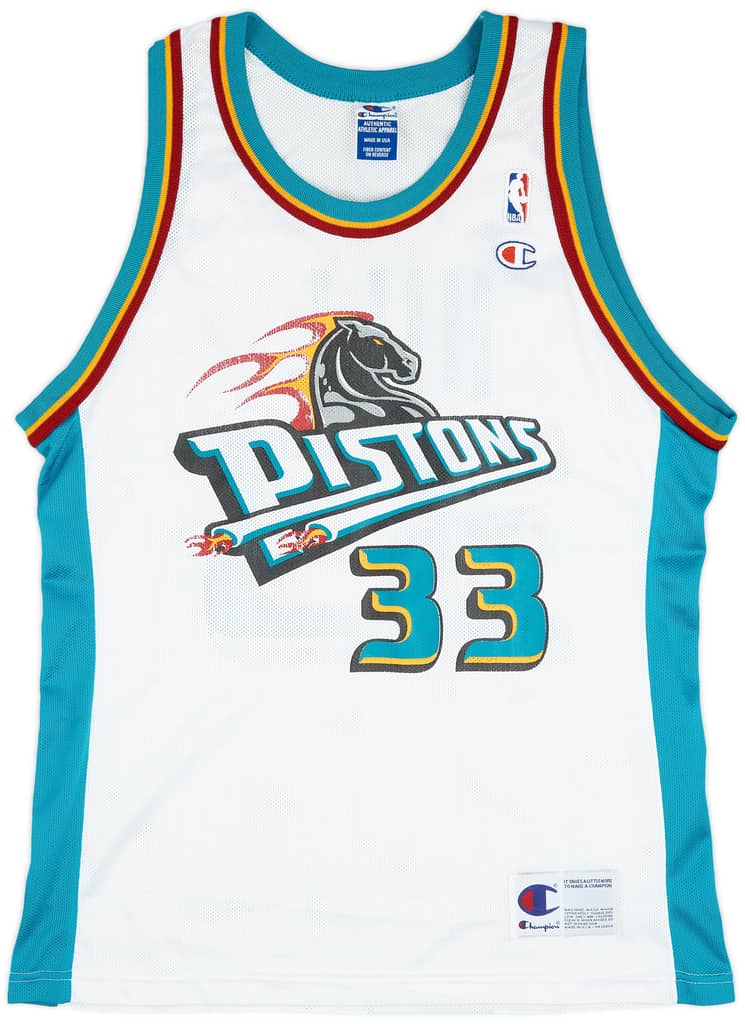 1996-00 Detroit Pistons Hill #33 Champion Home Jersey (Very Good) L