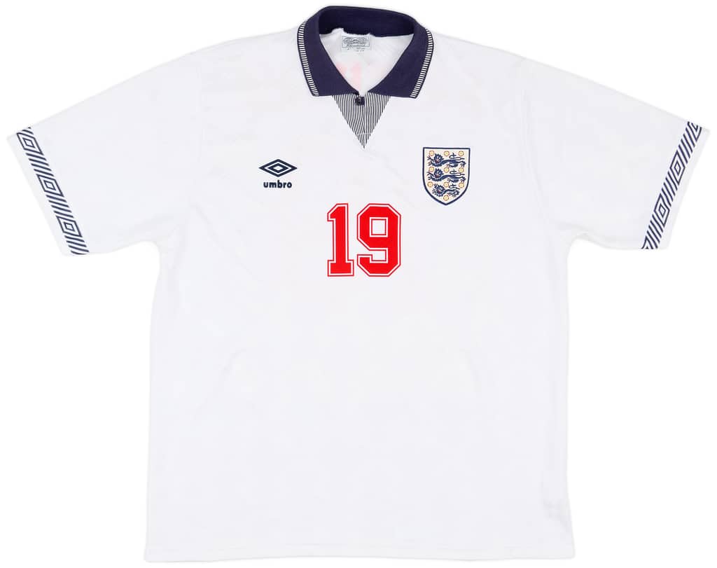 1990-92 England Home Shirt Gascoigne #19 - 8/10 - (L)