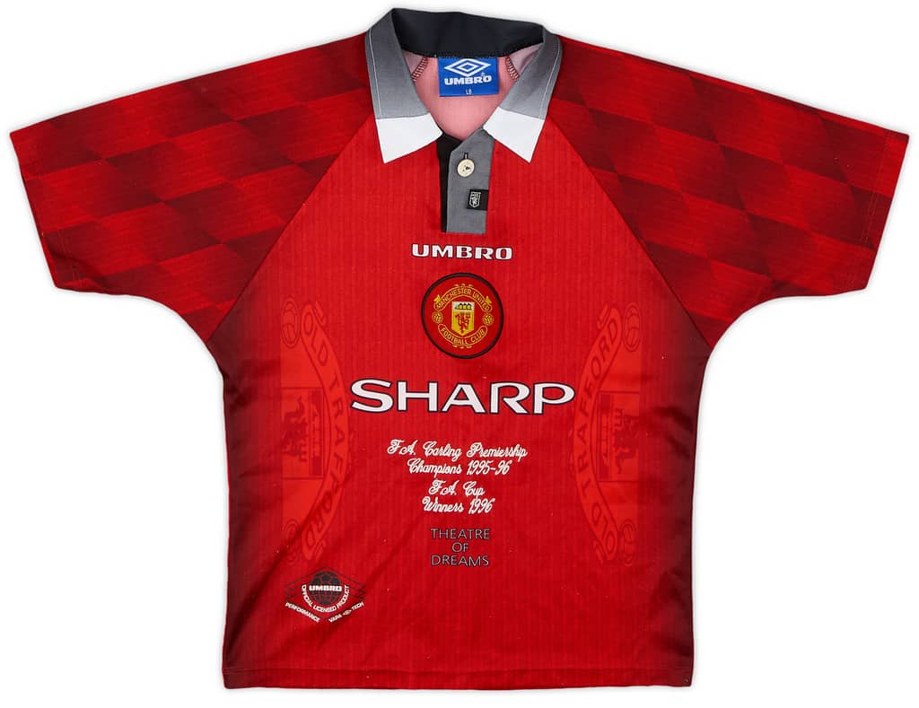 1996-98 Manchester United 'Champions 1995-96' Home Shirt - 8/10 - (L.Boys)