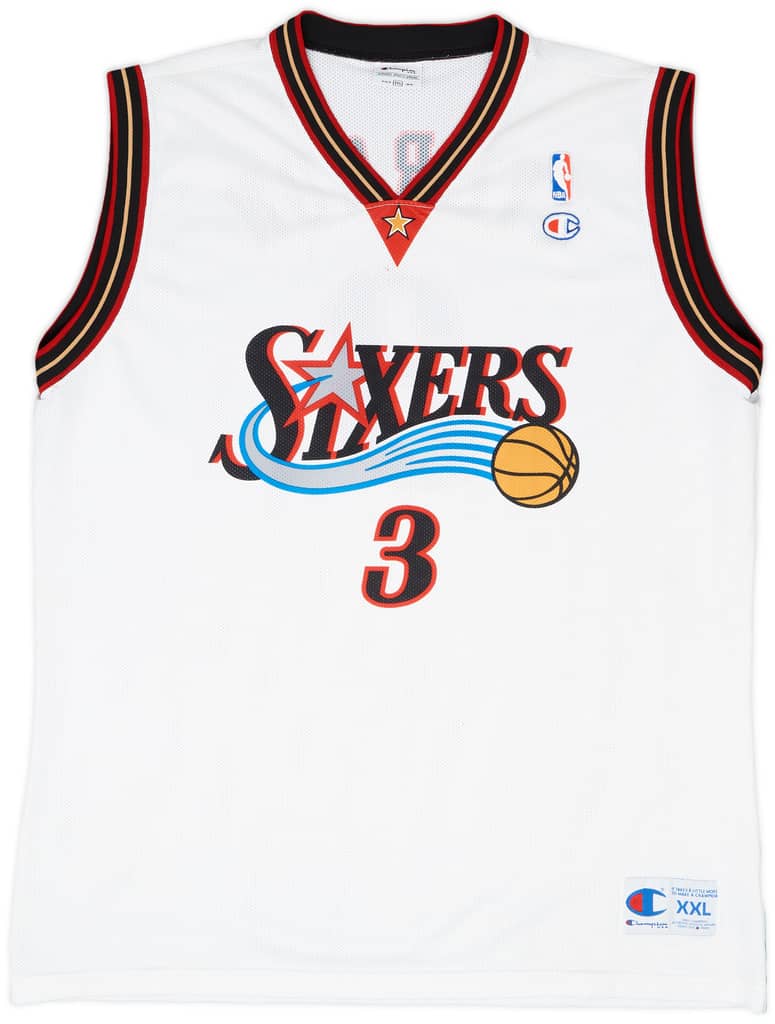 2000-06 Philadelphia 76ers Iverson #3 Champion Home Jersey - 8/10 - (XXL)