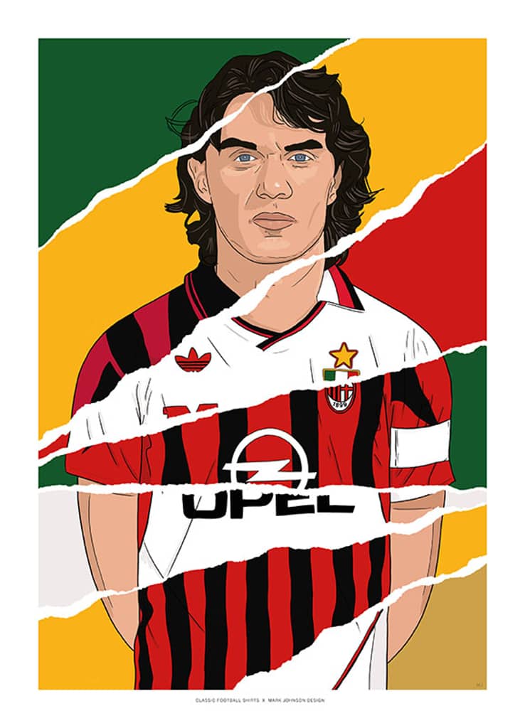 1984-2009 Paolo Maldini Career In Shirts A3 Print/Poster