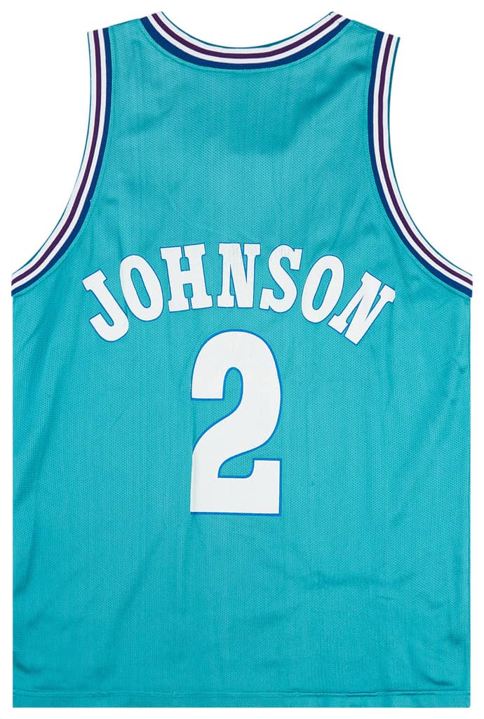 1992-95 Charlotte Hornets Johnson #2 Champion Away Jersey (Excellent) S