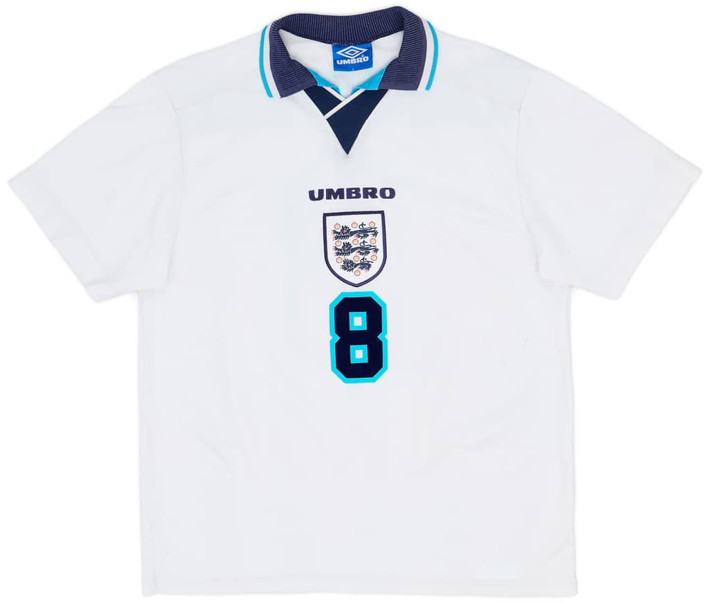 1995-97 England Home Shirt Gascoigne #8 - 7/10 - (L)