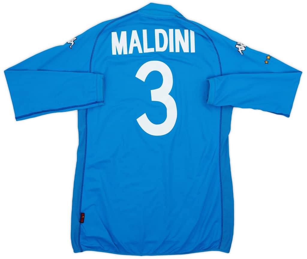 2002 Italy Home L/S Shirt Maldini #3 - 9/10 - (XXL)