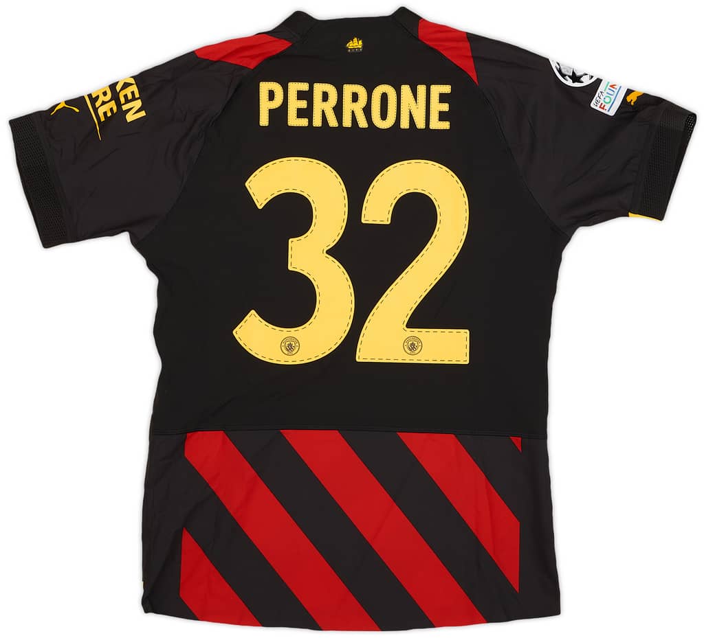2022-23 Manchester City Match Issue Champions League Away Shirt Perrone #32