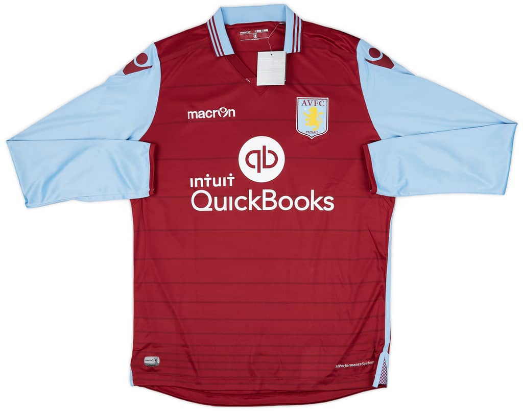 2015-16 Aston Villa Player Issue Home L/S Shirt Grealish #40 (L)