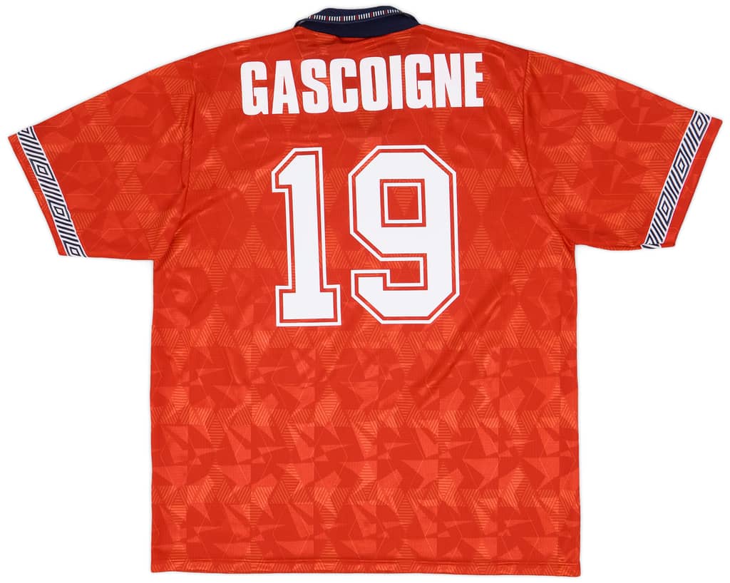 1990-93 England Away Shirt Gascoigne #19 - 8/10 - (L)