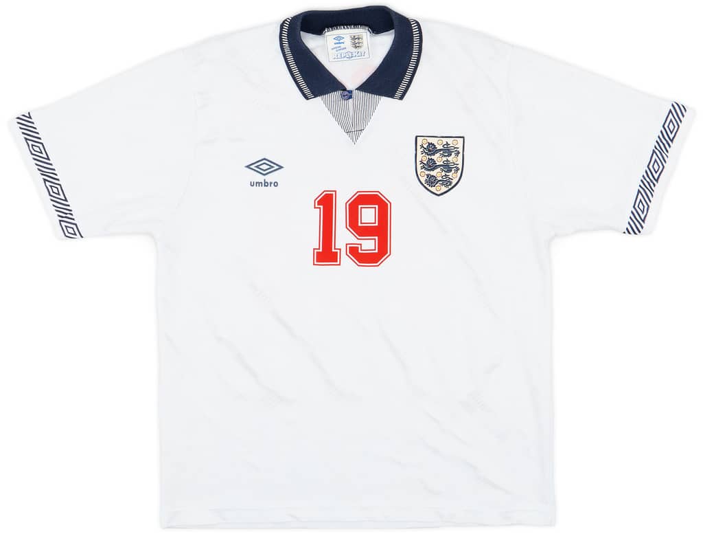 1990-92 England Home Shirt Gascoigne #19 - 6/10 - (S)