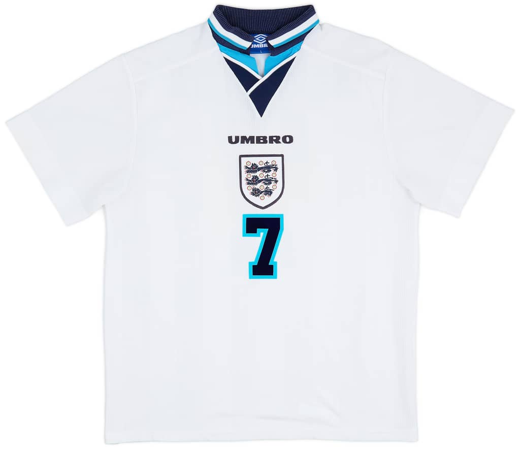 1995-97 England Home Shirt Beckham #7 - 8/10 - (L)