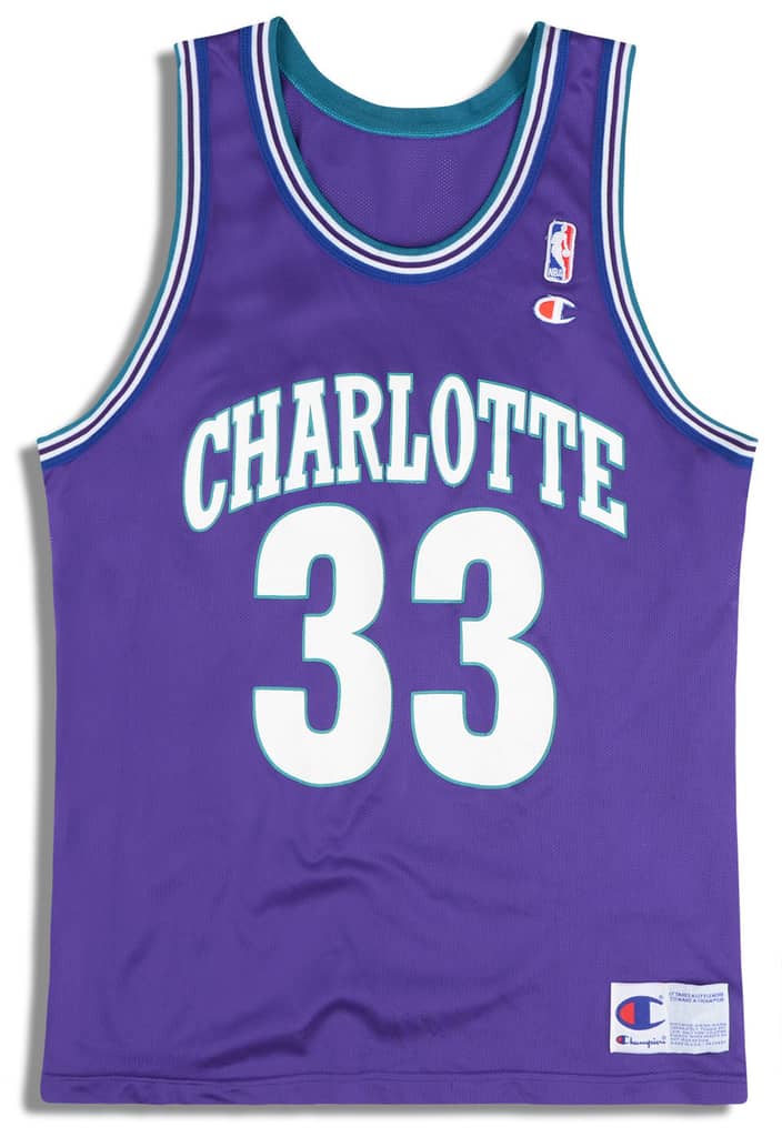 1995 Charlotte Hornets Mourning #33 Champion Jersey (Alternate) L